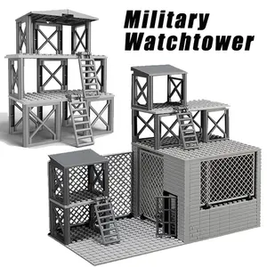 War Scene Military Base Lookout Tower Special Forces Prison Toy, Small Particle Building Blocks, Model Collection Boy Gift