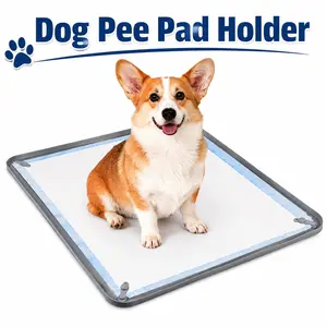 Dog Pee Pad Holder, Dog Potty Tray with 4 Magnetic Silicone Clips Dog Puppy Pad Tray, Non-Slip Leak-Proof High Edge Silicone Puppy Pee Tray Mat Indoor Puppy Toliet Training Tray Mat for Home Floor Protection