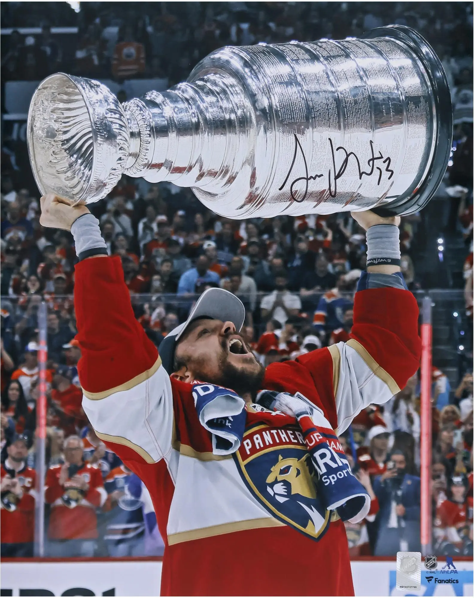 Sam Reinhart Florida Panthers Autographed 2024 Stanley Cup Champions 16" x 20" Raising Cup Photograph - Fanatics Authentic Certified
