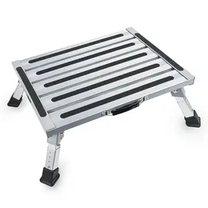 Nilight RV Step Stool Aluminum Folding Platform Steps 19x14.5 RV Steps 4 Levels Adjustable Step Stool with Anti-Slip Surface Rubber Feet Handle