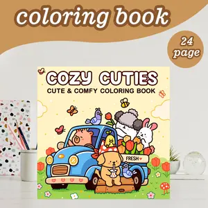 Cute Coloring Book Theme, 24 Bold Stress-Relief Designs, 7.9in X 7.9in Perfect Size, Thick Paper, Original Hand-Drawn Art, Gift for Adults Kids Teens