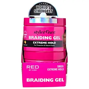 RED BY KISS Styler Fixer Braiding Gel Extreme Hold 1 oz - World's Strongest Formula for Box Braids & Cornrows, Hydrating, Conditioning, Long-Lasting Frizz Control, Organic Nourishment - Haircare