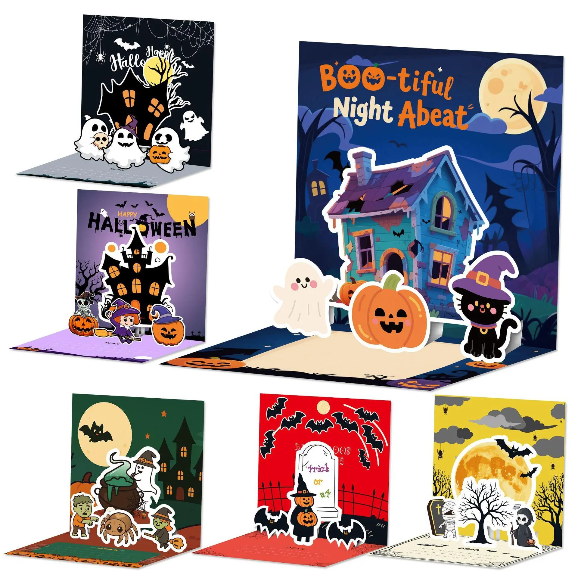New 3D Christmas Greeting Cards & Halloween Blessing Mini Cards, Handwritten Thank You Cards, Set of 6