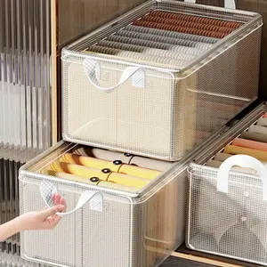 Foldable Clothes Storage Box, 3 Counts Clear Drawer Divider, Clothes Storage Organizer for Home Bedroom Wardrobe