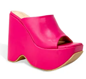 Chase+Chloe Chunky Platform Wedge Slide Heeled Square Toe Sandal for Women Walking Shoes Girl