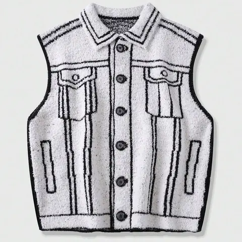 HYPESTFIT Men's 2D Cartoon Graphic Woven Collared Neck Vest - Mens Clothing Street Style Chalecos Style Light Fleece Sleeveless Waistcoat, Aesthetic Casual Outing Top, Gift for Boyfriend