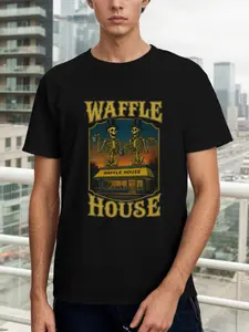 Streetwear Men's T-Shirt Casual Comfort colors Waffle House Skeletons Eating Waffles Together Graphic