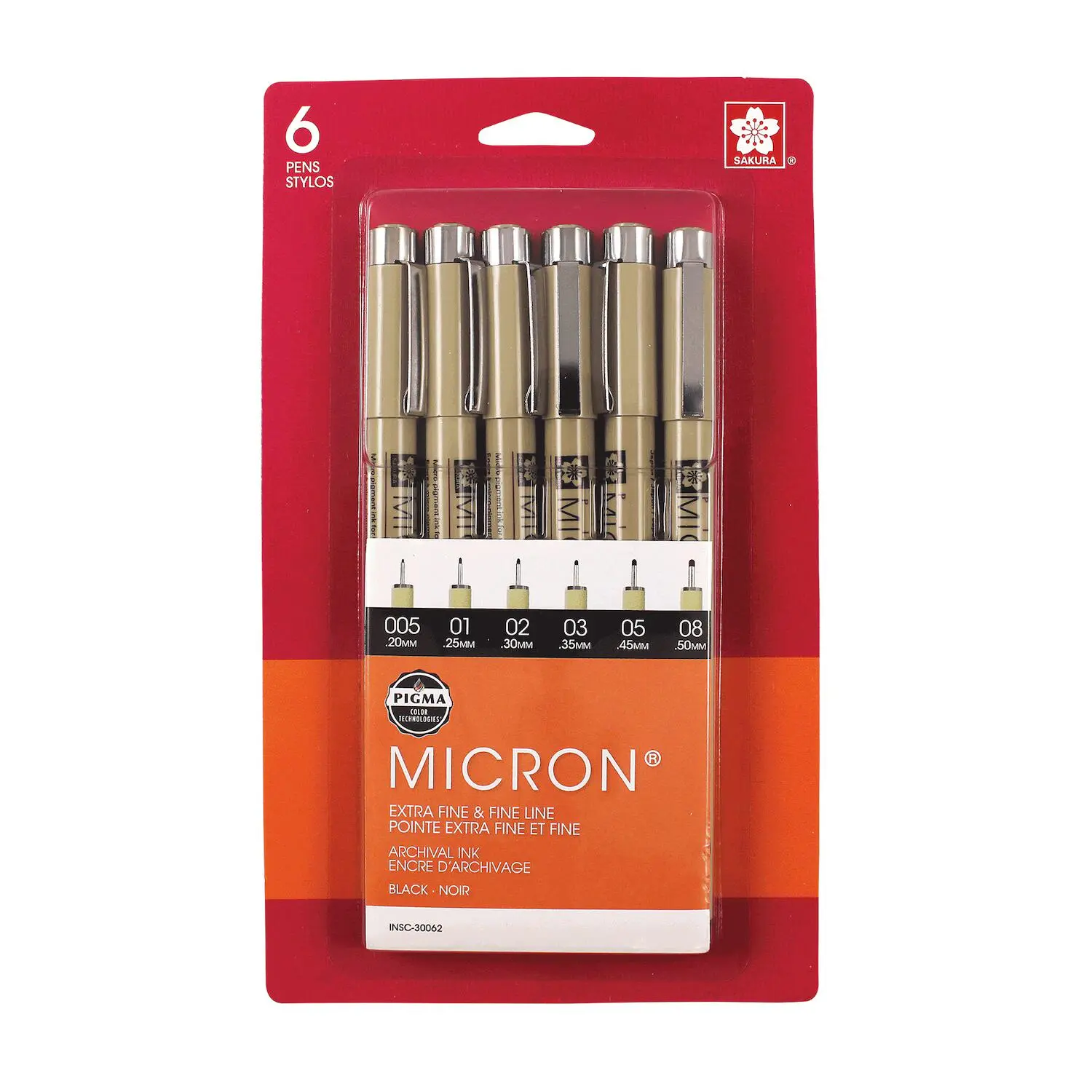 Sakura Pigma Micron 6-Pen Set, Office Stationery Writing Tool for Computers & Office Supplies