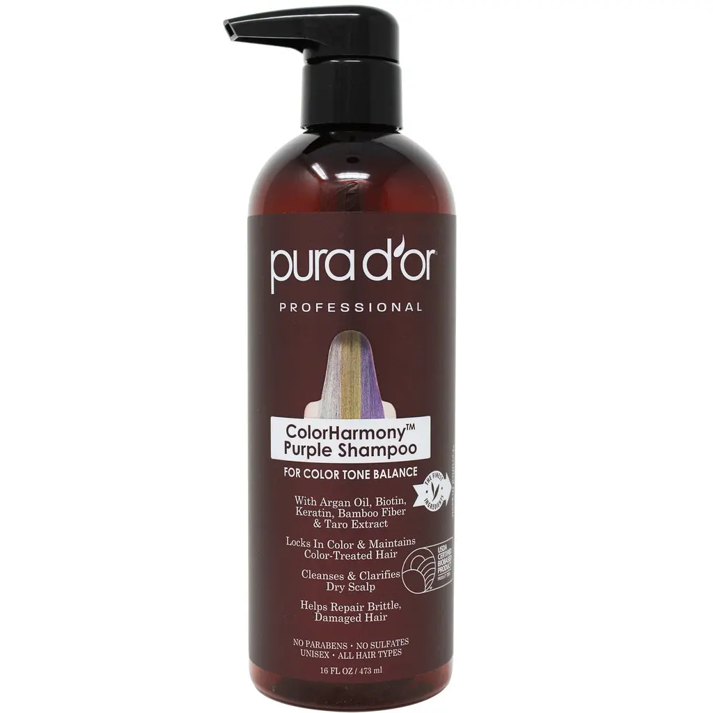 PURA D’OR ColorHarmony Purple Shampoo 16oz (473ml) – Purple Shampoo for Blonde Silver & Color-Treated Hair, Brass Toning & Hydration Care