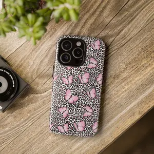 Leopard Print Phone Case |   Pink Butterfly, Modern Art Design,phone Case Suitable for Iphone 11/12/13/14/15/16/17 Pro Promax Plus Air and Samsung S22/S23/S24/S25 Plus Ultra Fe
