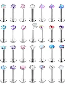 28pcs Nose Studs Surgical Steel, Threadless Labret Piercing Jewelry, Lip Bars Cz Opal Medusa Monroe, Flat Back Earrings, Body Piercing Jewelry, All Seasons