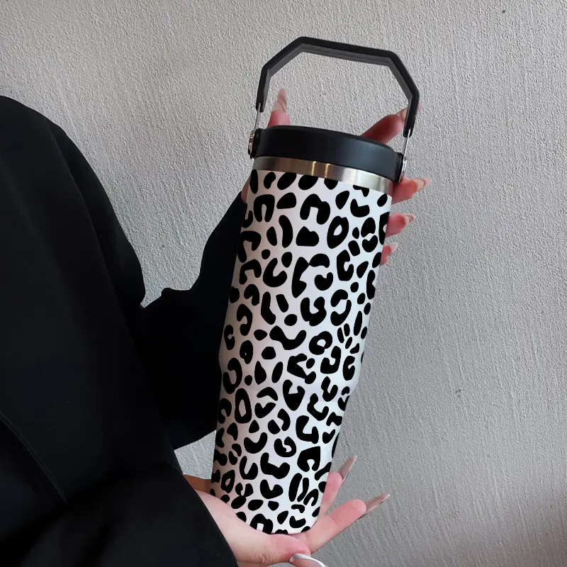 30oz Stainless Steel Insulated Tumbler, Leopard Print with Straw, Ideal for Cold/hot Drinks, Perfect for Outdoor, Home, Gift