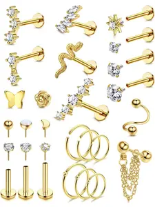 25Pcs 16G Cartilage Earrings for Women Hypoallergenic Stainless Steel Hoop Stud Helix Labret Nose Conch Daith Tragus Piercing Jewelry Helix Pierced Ring