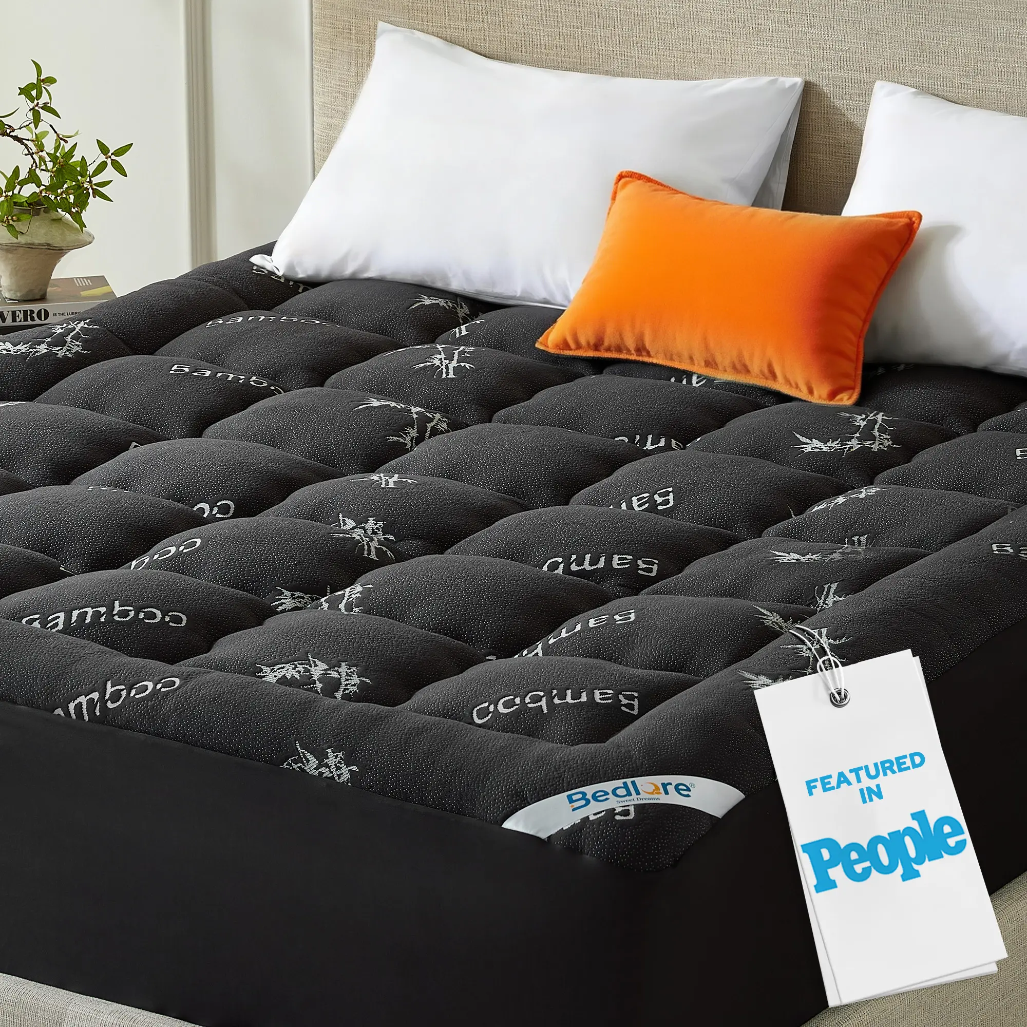 【BEDLORE】 Bamboo Mattress Topper, Thicken Pillow Top Pad for Comfy Mattresses, Cooling Mattress Cover with 6-18" Deep Pocket, Pressure Relief Bedding Protector for Home & Hotel