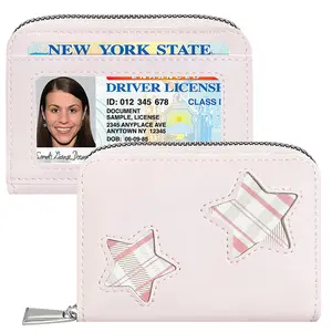 Cute Small Accordion Zipper Card Case Holder with ID Window for Women Girls