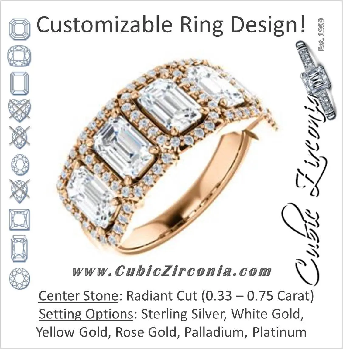 Cubic Zirconia Engagement Ring- The Isla (Customizable Radiant Cut 5-stone + Multi-Halo Style)