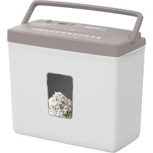 5-Sheet  Cut Paper Shredder for  Office, P-4 High  Level Document Shredder with 2.38 Gallon Bin, Jam Proof Design & Thermal Protection for Professional Use, Brown + White