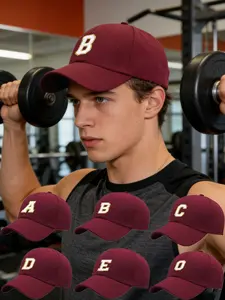 Y2K Style Unisex Baseball Cap, Burgundy Adjustable Sun Hat, Removable Letter Design Daily Street Style Cap for Men and Women, Adjustable Sunscreen Hat