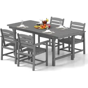 FOOWIN Outdoor Table and Chairs Set 5-Piece HDPE All Weather Patio Dining Set with Umbrella Hole,Outdoor Patio Furniture Dining Set for 6,Patio Kitchen Table Set for Garden,Backyard,Poolside Grey