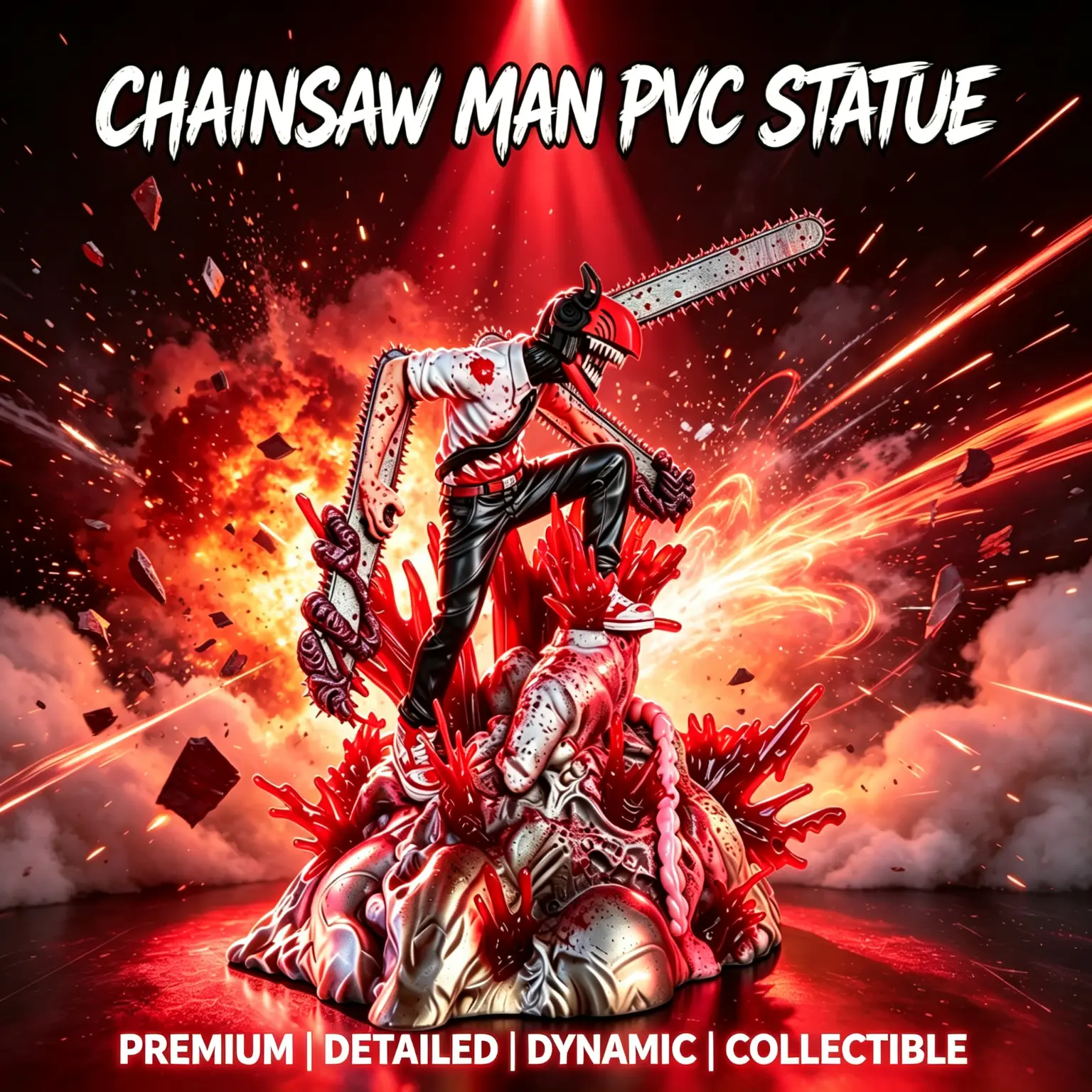 Chainsaw Man Anime Figure Statue, Battle Scene Collectible Figurine with Monster Base, Detailed Character Model with Chainsaw Head, Desktop Ornament Home Decor, Great Gift for Manga Anime Fans and Collectors, Premium PVC Statue for Desk Display