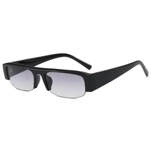 Trendy Vintage Rectangular Half Rim Eyewear Gradient Color Lens UV400 Blocking Fashion Statement Sunglasses Minimalist Retro Shades for Ladies and Gentlemen