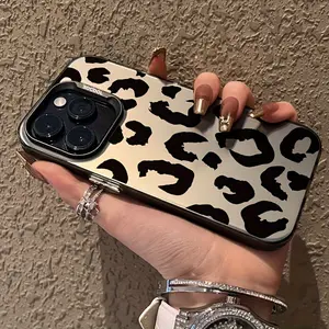 Silver Leopard Print Pattern Case for iPhone 16 15 14 Pro Max 13 12 11 XR XS Plus Shockproof Anti-Scratch Durable PC Back Protective Cover