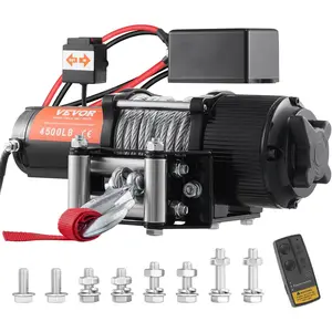 TikTokShopBlackFridayVEVOR Electric Winch, 12V 4500 lb Load Capacity Steel Rope Winch, IP55 1/4" x 39ft ATV UTV Winch with Wireless Handheld Remote & 4-Way Fairlead for Towing Jeep Off-Road SUV Truck Car Trailer Boat