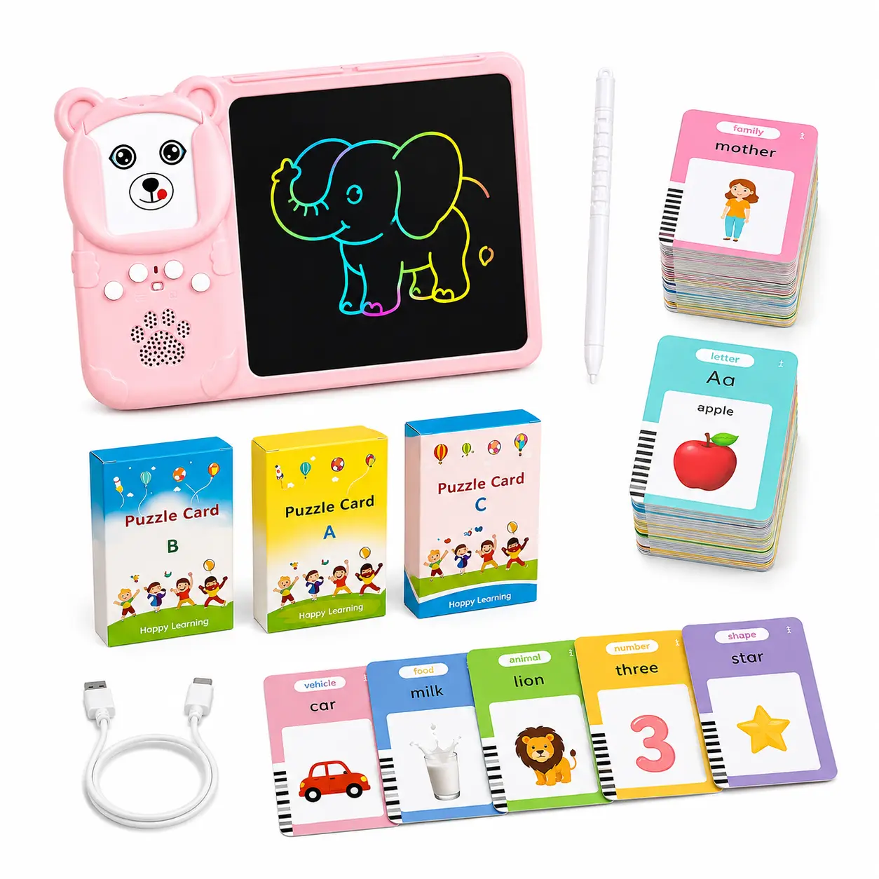 KIDGENIUS 2-in-1 Unisex Kids Learning Machine - Back to School Montessori Educational Toy with Rechargeable Audio Flash Cards, Eye-Friendly LCD Drawing Pad, Stylus, Interactive Gift for Ages 3-8
