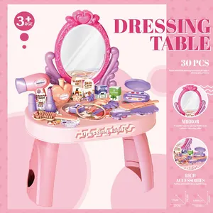 Girls' Role-Play Makeup Set Toy, Beauty Vanity Playset with Lipstick and Hair Dryer, Interactive Parent-Child Toy for Kids Aged 3+