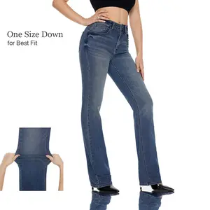 CANANA Women's Vintage High Rise Micro Flare Stretch Bootcut Jeans Dark Wash SH25F05 Regular Fit Denim Pants for All Seasons Streetwear Bottoms Trouser