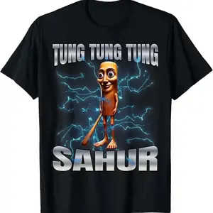 🌙✨Cotton Unisex "Tung Tung Tung Sahur" T-Shirt – Fun Women’s Graphic Tee, Soft Breathable Cotton Fabric, Comfortable Casual Fit, Short Sleeve Shirt for Everyday Wear, Summer Outfit, Trendy Muslim Festival Sahur Shirt, Perfect Gift for Friends & Family
