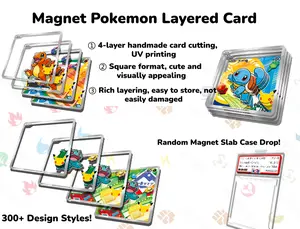 Pokemon Magnet Layered Card Art - 2 Pocket Themed Unique Magnets Per Pack - Magnetic Display Art | Random Box | Golden & Mega Chase Inside!