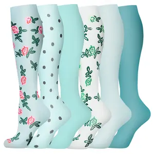 MhzyCaus 6 Pack Women Compression Socks Graduated Support Breathable Anti Fatigue Circulation Socks Soft Stretch Knee Support Socks for Running Walking Travel Nursing Work Long Standing
