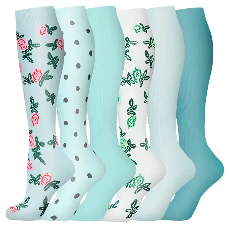 MhzyCaus 6 Pack Women Compression Socks Graduated Support Breathable Anti Fatigue Circulation Socks Soft Stretch Knee Support Socks for Running Walking Travel Nursing Work Long Standing unisex