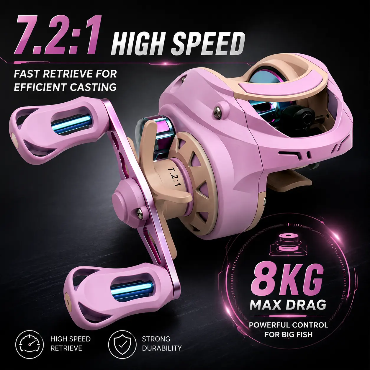 TRONMER Baitcasting Reel with Magnetic Brake System, 7.2:1 High-Speed Gear Ratio, 8kg Max Drag, Left/Right Hand Retrieve for Bass & Trout, Magneticbrake