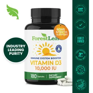 ForestLeaf Vitamin D3 10000IU - Bone Health and Immune Support - Small Easy to Swallow Vegetable Capsules - Non-GMO Gluten Free VIT D - VIT D3 Vitamin D Supplements for Women and Men, 180 Count