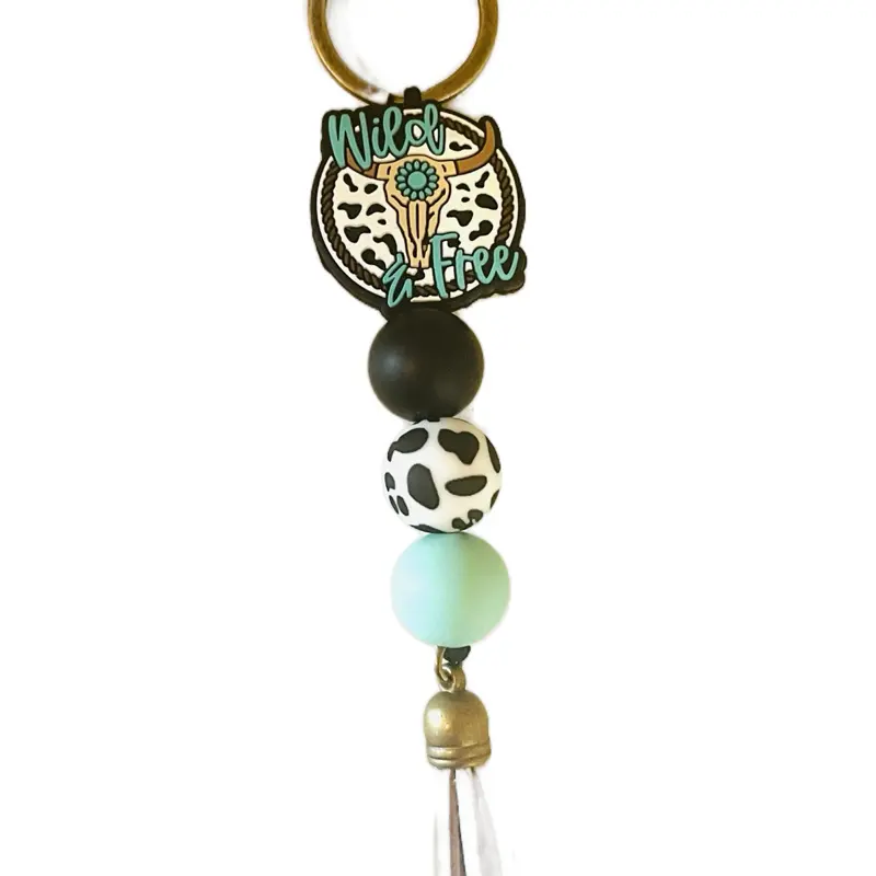 Wild and Free Keychain with Cheetah Print Beads and Dreamcatcher Design