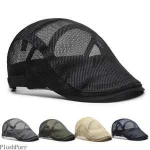 Unisex Open-Knit Cotton Mesh Beret - 2026 Summer Trend British Retro Flat-Top Breathable Sun Hat, Casual Duckbill Cap, Sports & Outdoor Accessory
