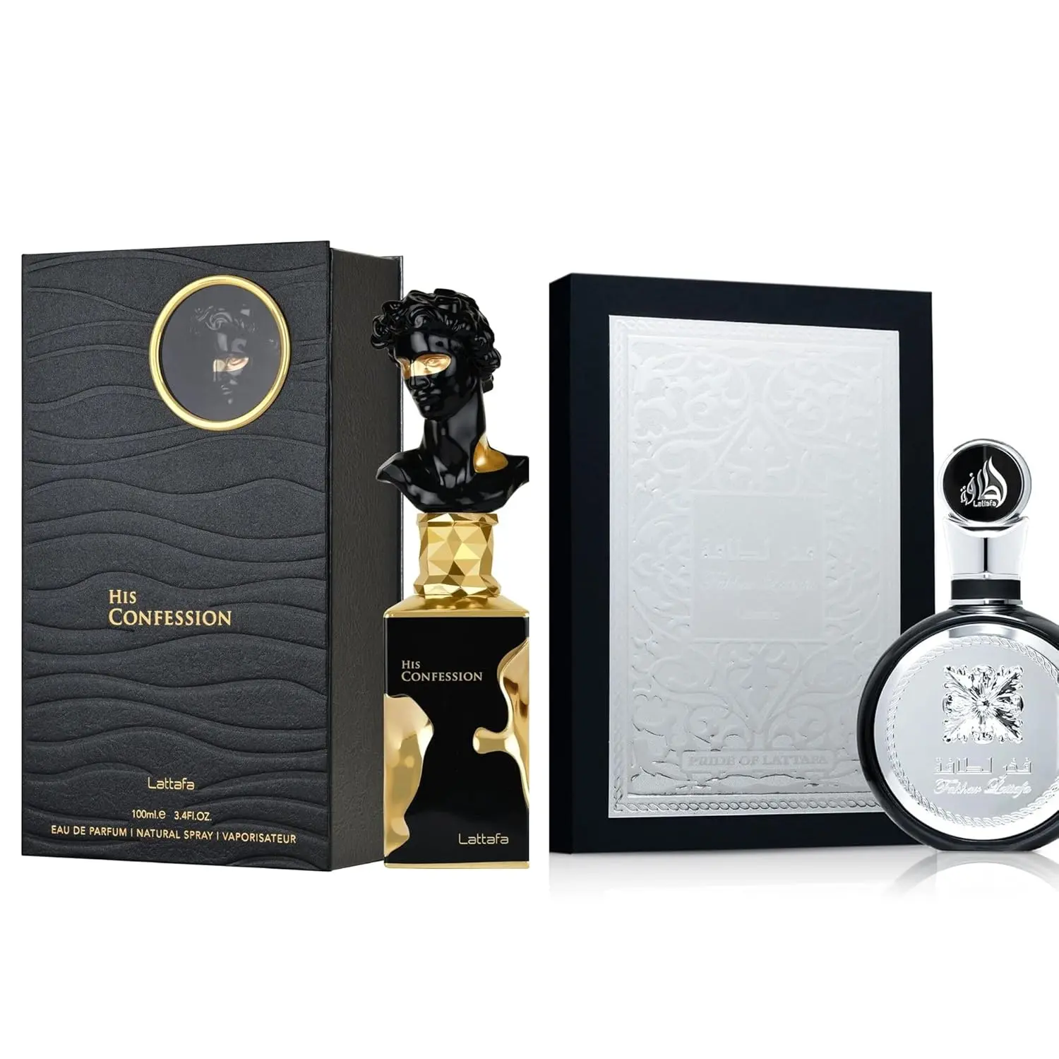 Lattafa Fakhar & His Confession Men's Cologne 2-Piece Gift Set, Long-Lasting Arabian Eau de Parfum, Fresh Aromatic & Warm Woody Scents, 2 x 100ml, Multi-Pack, Two Piece Set, Adults