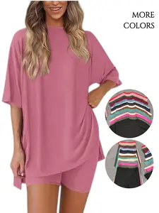 Women's Two Piece Lounge Set Summer Casual Oversized Shirts Biker Shorts Indoor Outdoor Casual Set