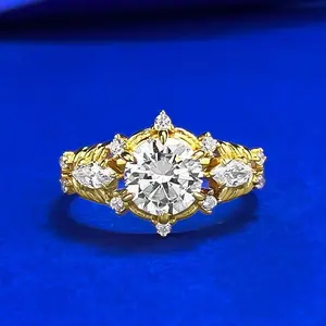 S925 Sterling Silver Horse Eye Golden Plated Oval 7*7mm 6A Cubic Zirconia Ring-440