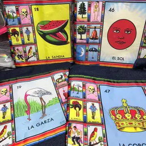 Bolsa de mezclilla suave con imágenes de la Lotería Mexicana