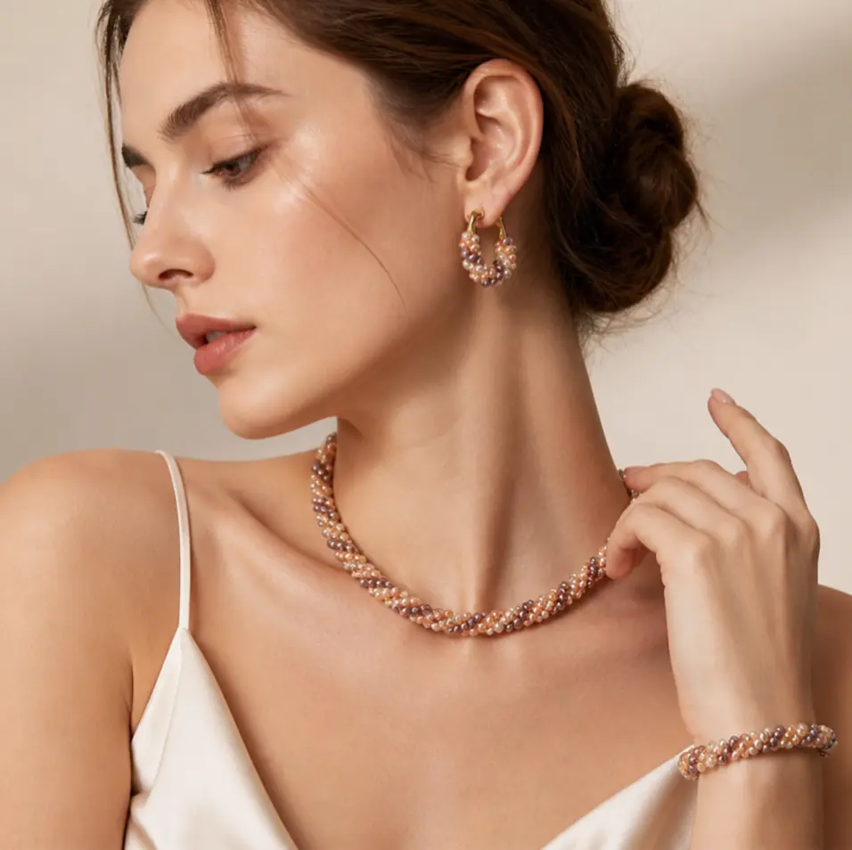 Set05-Meant to Connect 2-in-1 Convertible Pearl Jewelry Set-Magnetic Clasp Necklace & Bracelet,Natural Freshwater Pearls,Multi-Way Wear