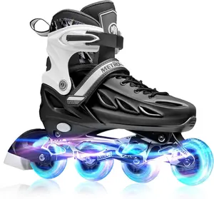 Inline Skates for Girls and Boys, Women, Men 4 Sizes Adjustable Inline Skates with Light Up Wheels, Illuminating Beginner Skates for  5-8 8-12 & Adult Youth.