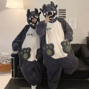 Kigurumis Monster Women Men Pajamas Winter Warm Sleepwear Couple Pajamas Onesie Thicken Jumpsuits Cute Cartoon Animal Loungewear