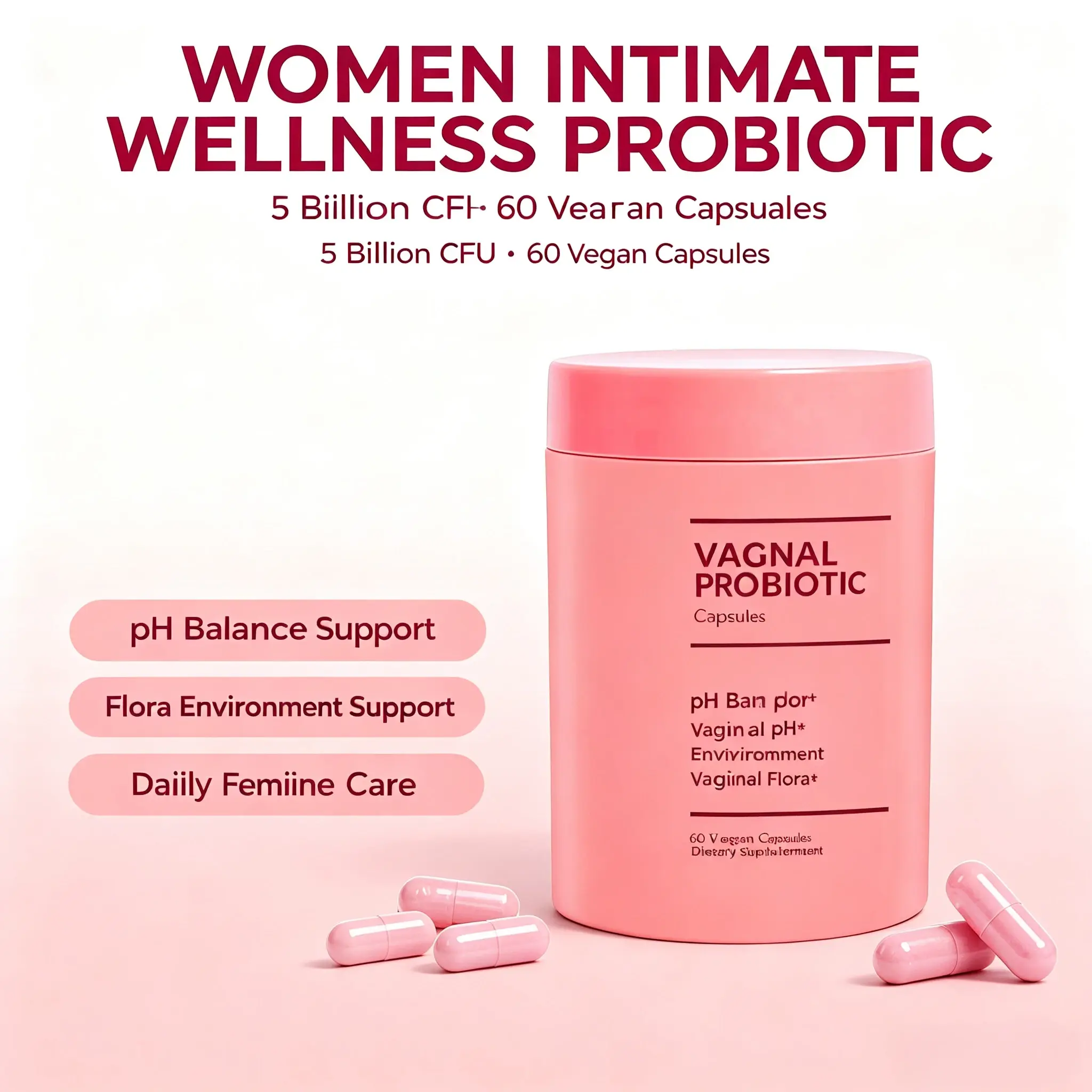 Daily Feminine Wellness Supplement Probiotic Capsules, Support Healthy Intimate pH & Flora Environment for Adult Women