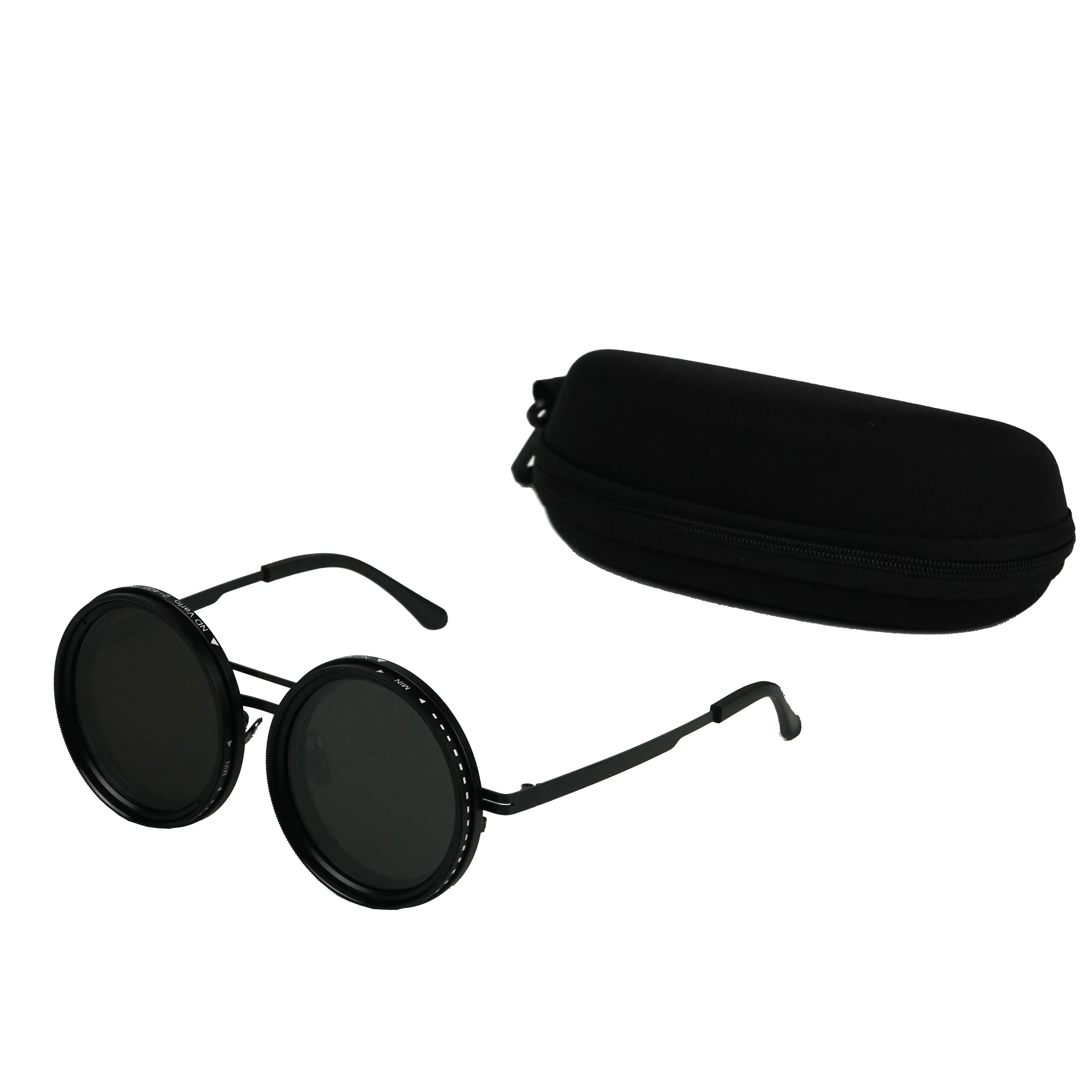 ND Filter Adjustable Polarized Lens – 9-Step Light Control, UV Protection, Titanium Frame, Classic Vintage Design