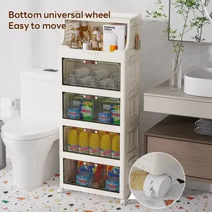 Multi-Layer Plastic Storage Cabinet, Space-Saving Mobile Organizer with Wheels, Corner Bathroom Organizer, Durable Design for Home Essentials & Seasonal Items