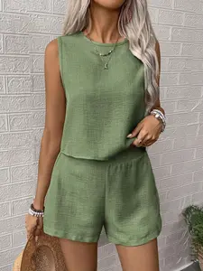 2026 Women's Summer, 2 Piece Vacation Set, Linen Material, Breathable, Comfortable & Stylish Design, Perfect for Warm Weather