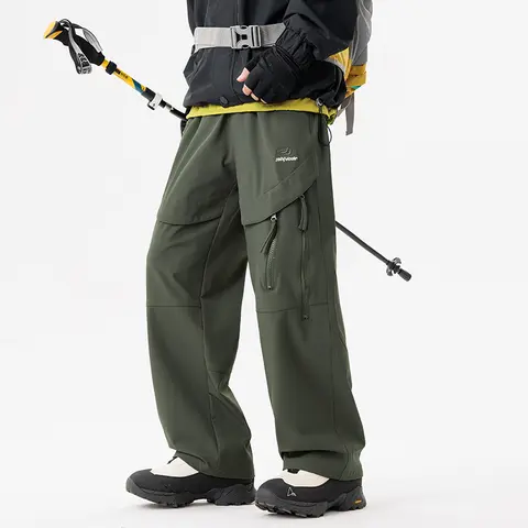 Men's Baggy Outdoor Functional Cargo Pants - Woven Softshell, 3D Cutting, Multiple Zip Pockets, Windproof, Waterproof, Mountain-Style for Hiking Climbing, Casual Plain Stylish All-Weather Spring/Summer Wear